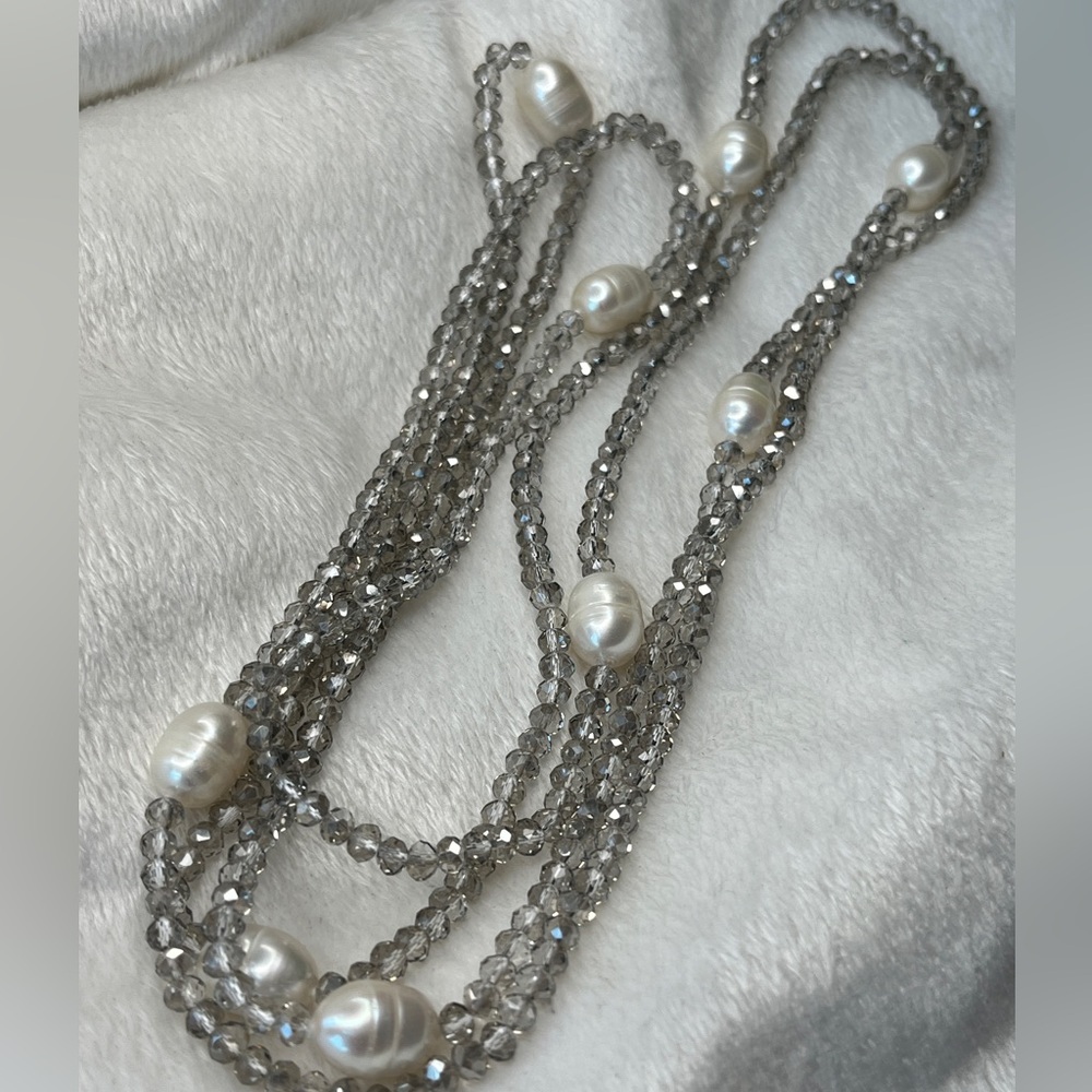 Genuine Baroque Pearls Smokey quartz necklace Long MOB Formal 60” - Picture 2 of 4